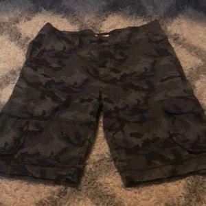 Urban pipeline gray camo cargo shorts.